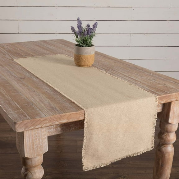 VHC Brands Farmhouse Holiday Tabletop & Kitchen-Burlap Vintage White Runner, 13" x 48"