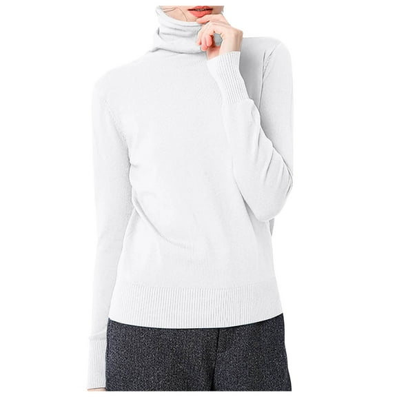 zaveiop Women's Classic-Fit Lightweight Long-Sleeve Turtleneck Sweater (White, XXL)