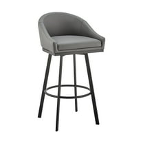 Armen Living Noran 29.5" Swivel Metal & Faux Leather Bar Stool in Black/Gray