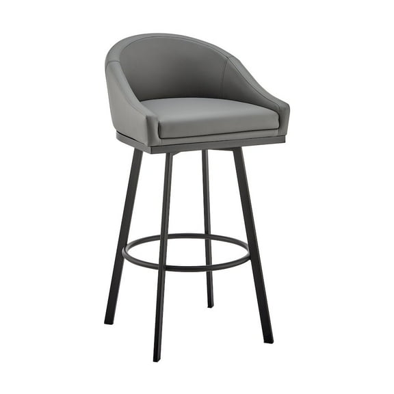 Armen Living Noran 29.5" Swivel Metal & Faux Leather Bar Stool in Black/Gray