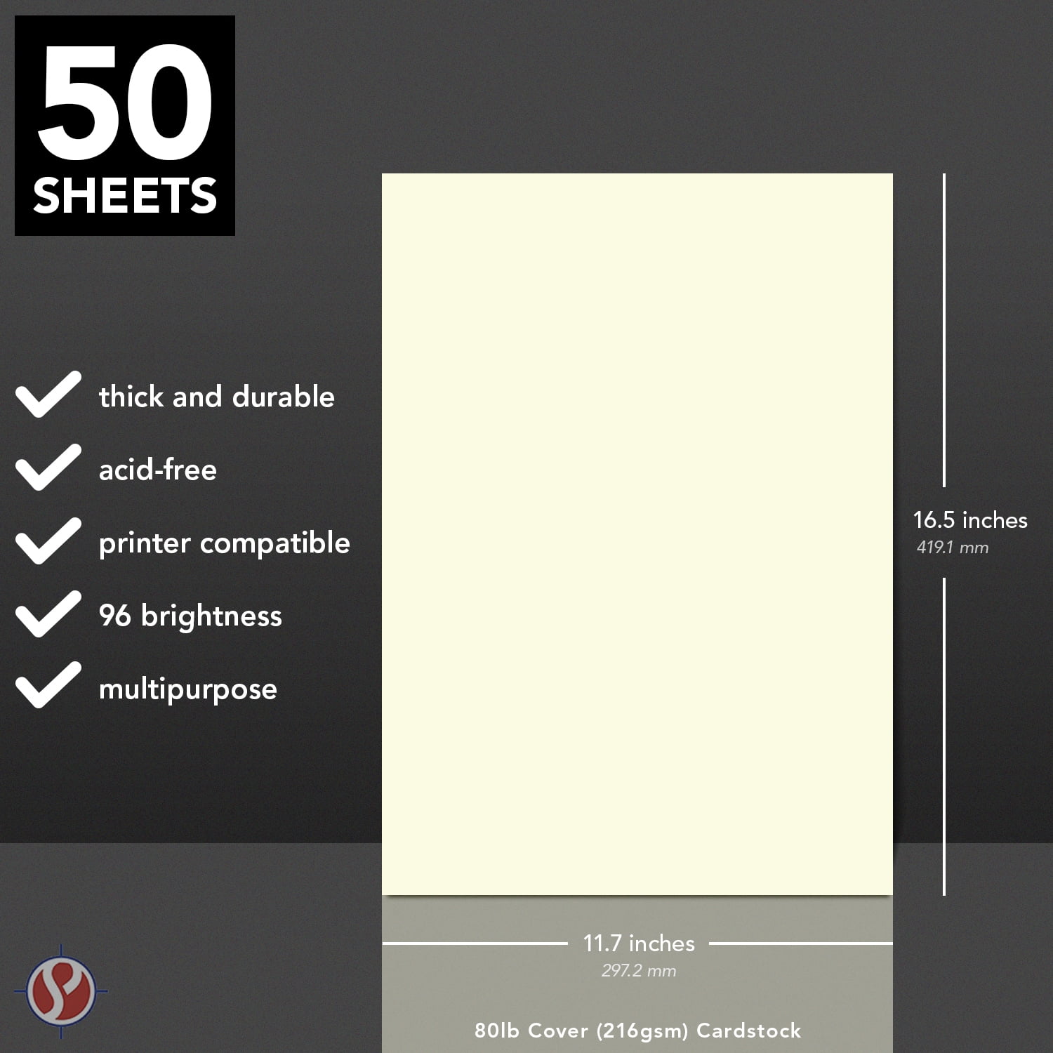 A3 Thick Cream Cardstock Paper for Arts and Crafts, Greeting Cards, Brochures, Invitations and Stationary Printing | Heavy Weight 80lb Cover (216 gsm) Card Stock | 11.7" x 16.5" | 50 Sheets per Pack
