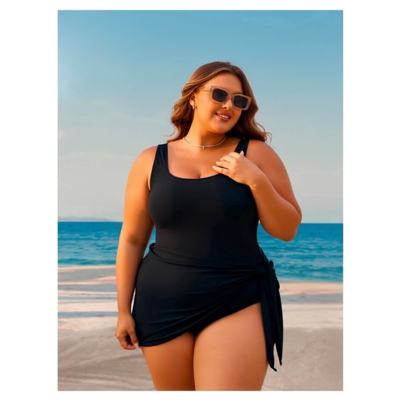 Women's Plus Size Swimsuit One Piece Swim Dress Modest Full Coverage Tummy Control Bathing Suit with Skirt