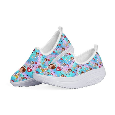 

WHEREISART Heightreasing Women Flats Platform Shoes Casual Sneakers Nurse Pattern Summer Mesh Ladies Swing Shoes