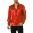 thumbnail image 1 of INSPIRE CHIC Men's Satin V Neck Long Sleeve Button Down Slim Fit Dress Shirts S Red, 1 of 6