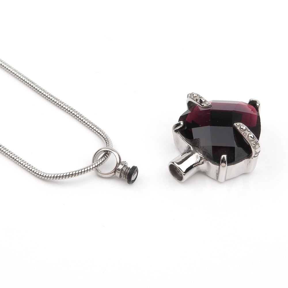 Cremation Urn Necklace for Human Ashes Birthstone Crystal Heart Heart Memorial Keepsake Jewelry with Free Funnel Kit and Velvet Jewelry Box (February)