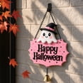 thumbnail image 2 of Kdkad Halloween Welcome Sign for Front Door, Ghost Wooden Wreaths with Hanging Chains for Halloween Decorations Outdoor, Pink Black Halloween Wall Decor for Halloween Party Supplies, 2 of 7