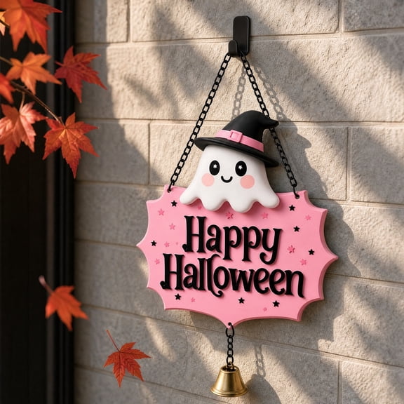 WDOBM Halloween Decorations, Halloween Party Decor, Cute Ghost Skull Wooden Front Door Sign, Halloween Ghost, Halloween Witch Hat, Halloween Hanging Decor