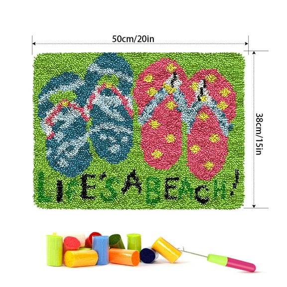 Latch hook rug kit,latch hook cushion kits,Flip Flops And Welcome Home Latch Hook Rug Kit for Adults Crocheting Carpet Rug Yarn Sofa Cushion Mat Tapestry DIY Carpet Arts Crafts 50×38cm/20*15in