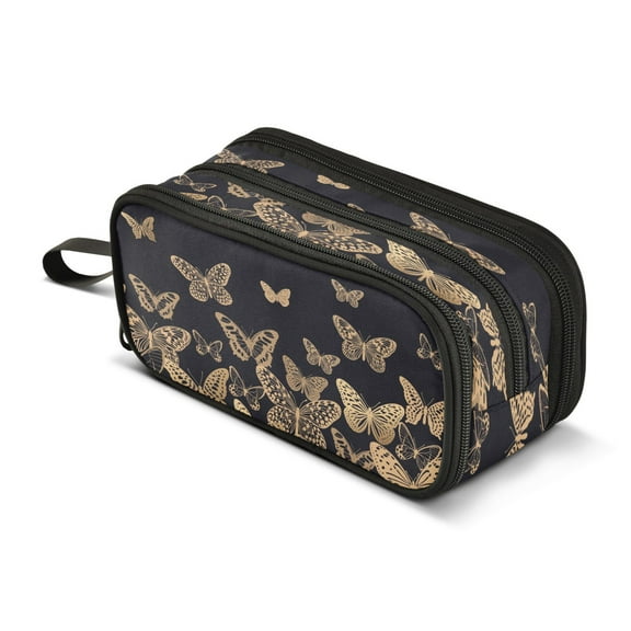 ALAZA Butterflies Pencil Case Bag 3 Compartment Pen Pouch Large Storage Holder Box Organizer