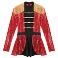 thumbnail image 5 of iiniim Women's Sequin Circus Ringmaster Costume Long Sleeve Showman Lion Tamer Skirted Bodysuit Red 4XL, 5 of 7