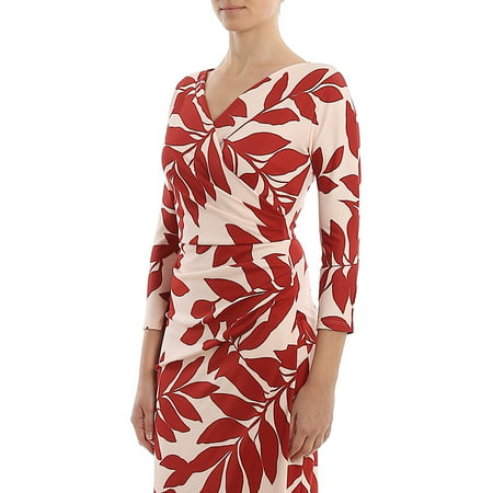 MAXMARA Womens Red Printed 3/4 Sleeve V Neck Sheath Evening Dress Size: XL
