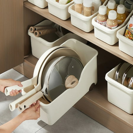 

Xinhuadsh Kitchen Cabinet Organizer U-shaped Card Slot Design with Roller Skating Easy Access Multi-functional Storage Box