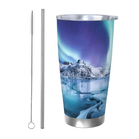 

Gukieu Night At Lake Aurora 1 Print 20OZ Car Cup Vacuum Stainless Steel Leak-proof Thermos Cup Unisex Suitable for Home Outdoor and Sports-Straw Two-piece Set