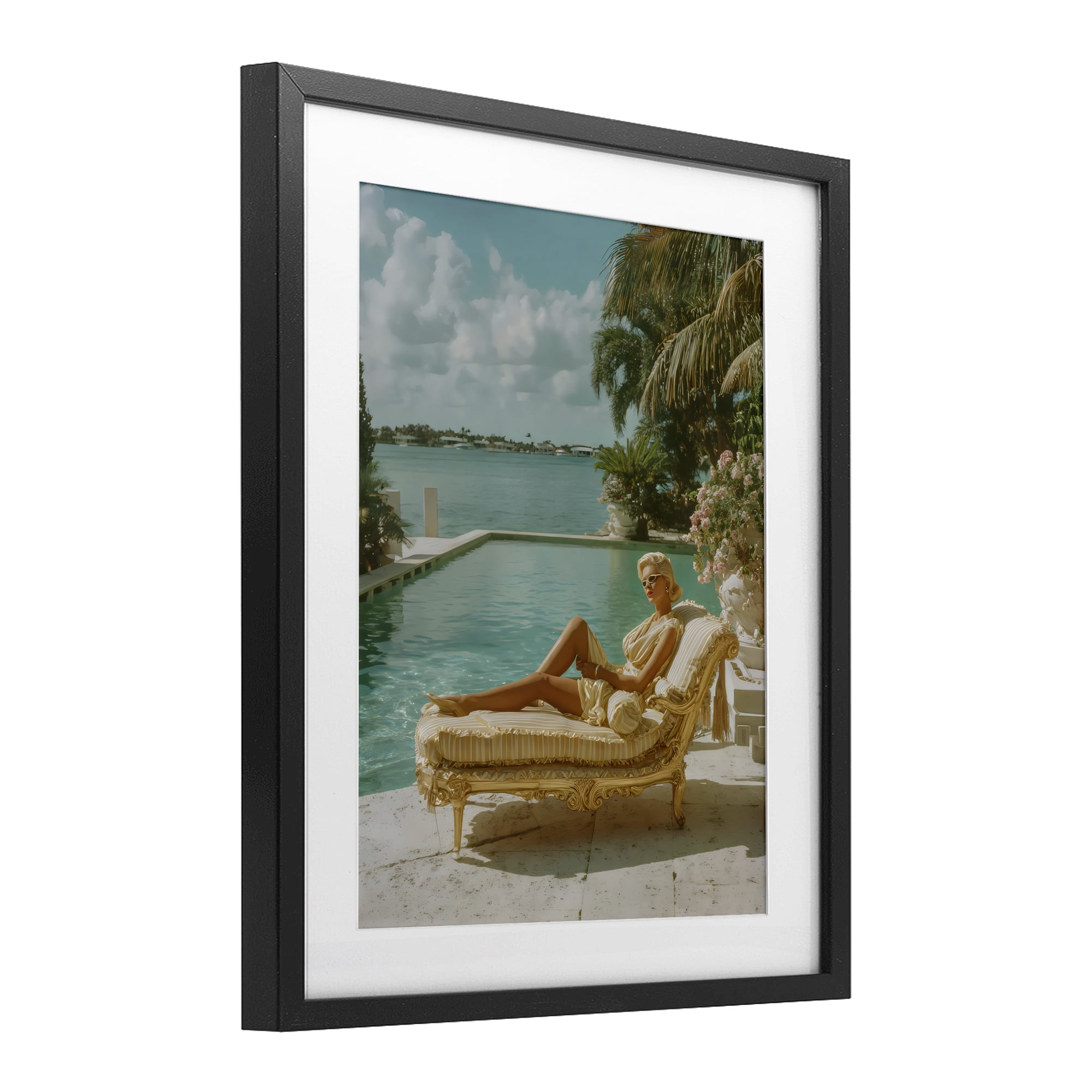 Stupell Industries Vintage Poolside Woman Black Framed Print Under Glass, design by Franklyn Gregory