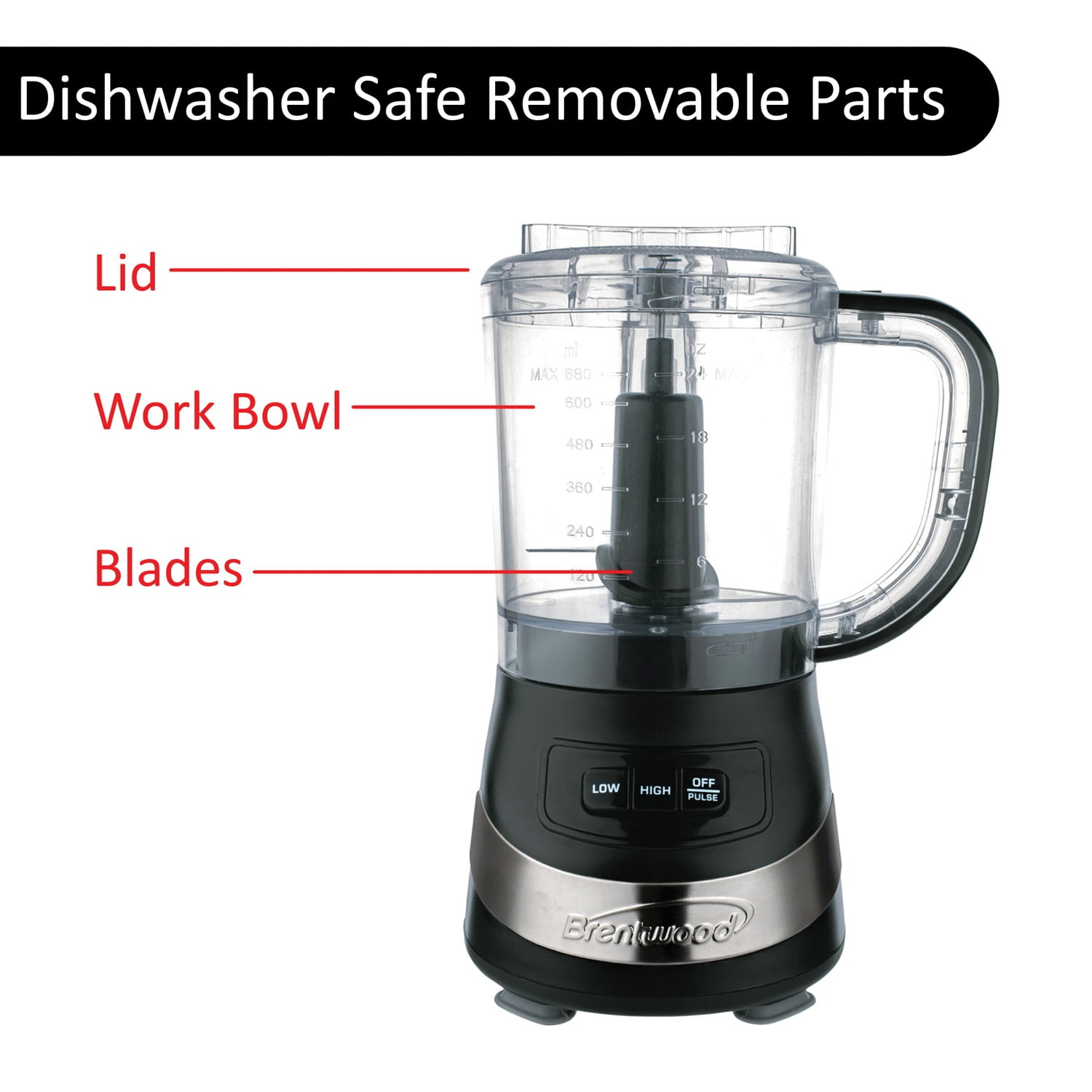 Brentwood 3-Cup Food Processor, Black, FP-549BKPT
