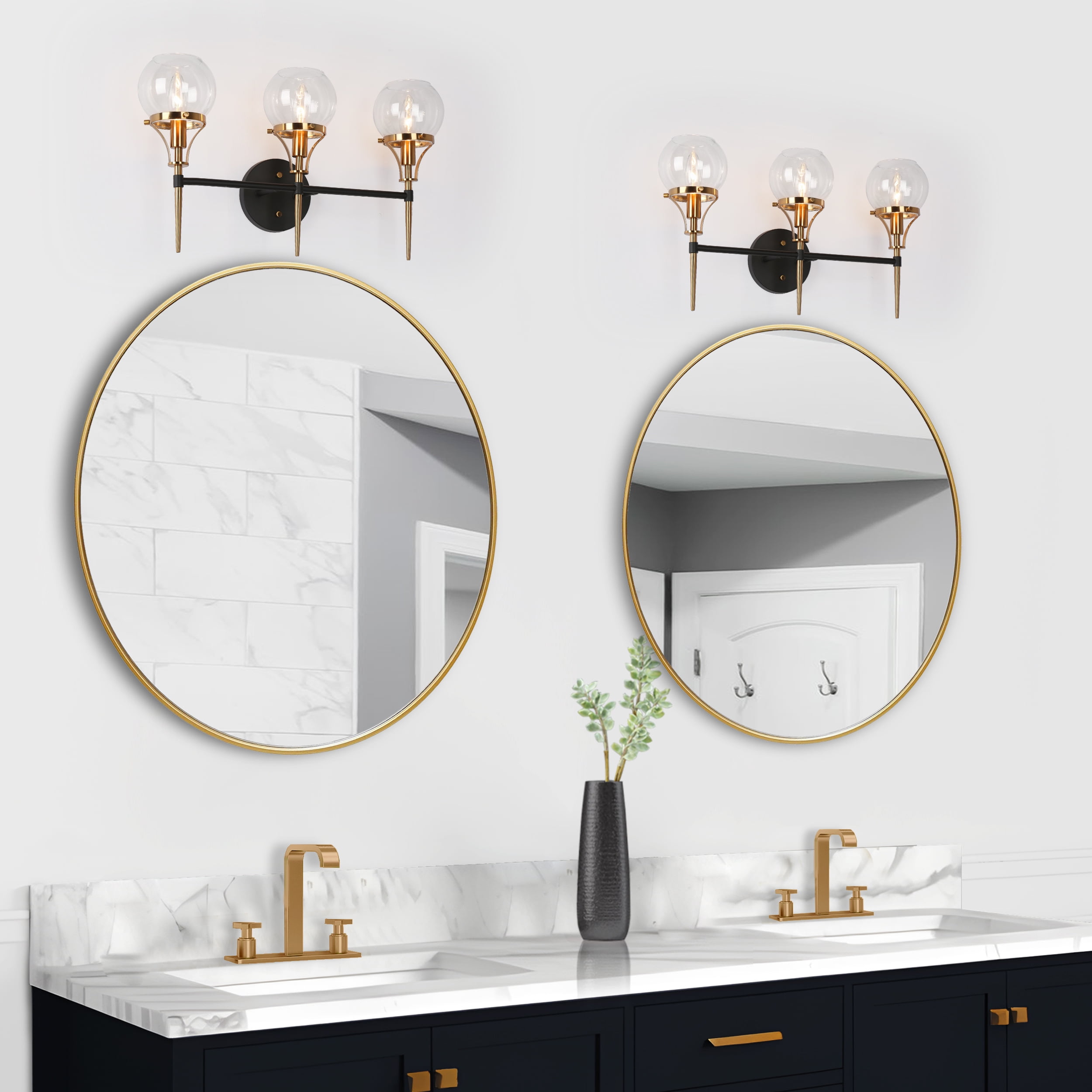 LNC Modern 3-Light Black and Gold Vanity Light with Globe Glass, 22-Inch Bathroom Fixture
