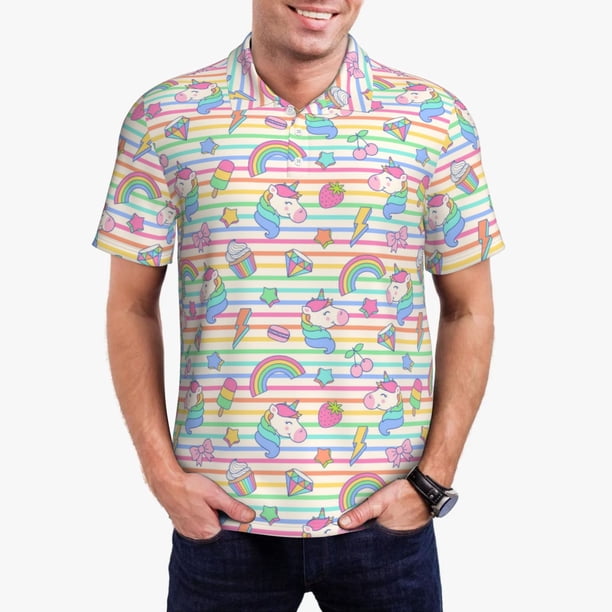 Balery Cute Unicorn Camisa Polo de Hombre con Estampado, de Manga Corta y Tejido Medio, Camisa Tipo Golf Polo-Small