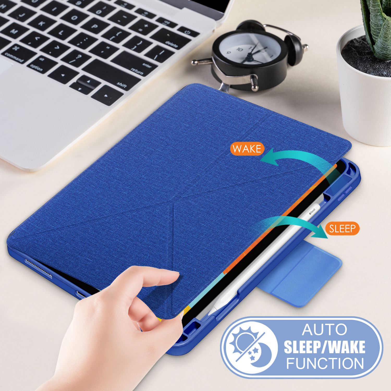 Allytech iPad Air 5 4 Case,[Supports Pencil 2nd Gen Charging] Slim Auto Sleep Wake Multi Angle Stand Smart Shell Shockproof Case Cover for Apple iPad Air 5th 4th Generation 10.9", BlackDarkblue