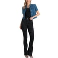 thumbnail image 3 of INSPIRE CHIC Women's Denim Jacket Short Puff Sleeves Turndown Collar Mother's Day Jean Jacket Denim Blue L, 3 of 7