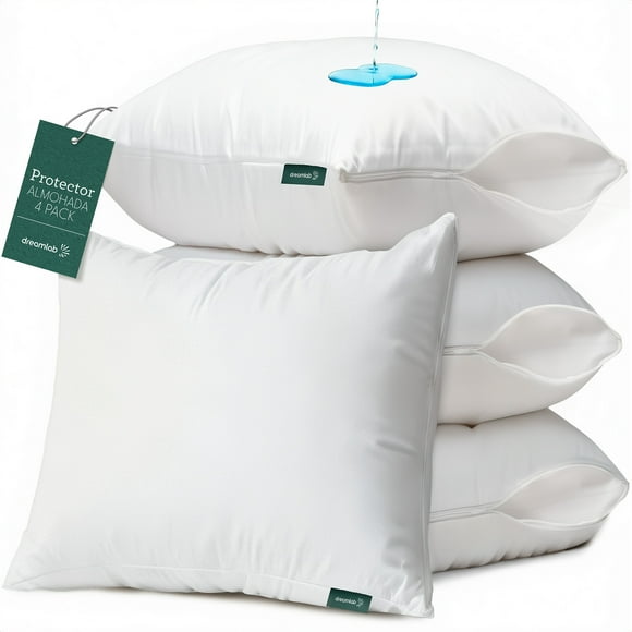 Dreamlab Protectores de Almohada 100% Impermeables con Cierre, de Tela Suave y Delgada, hipoalergénico, Anti ácaros. Funda Cubre Almohada contra Agua. (4 Pack Estándar: 51 cm x 71 cm) Dreamlab NA