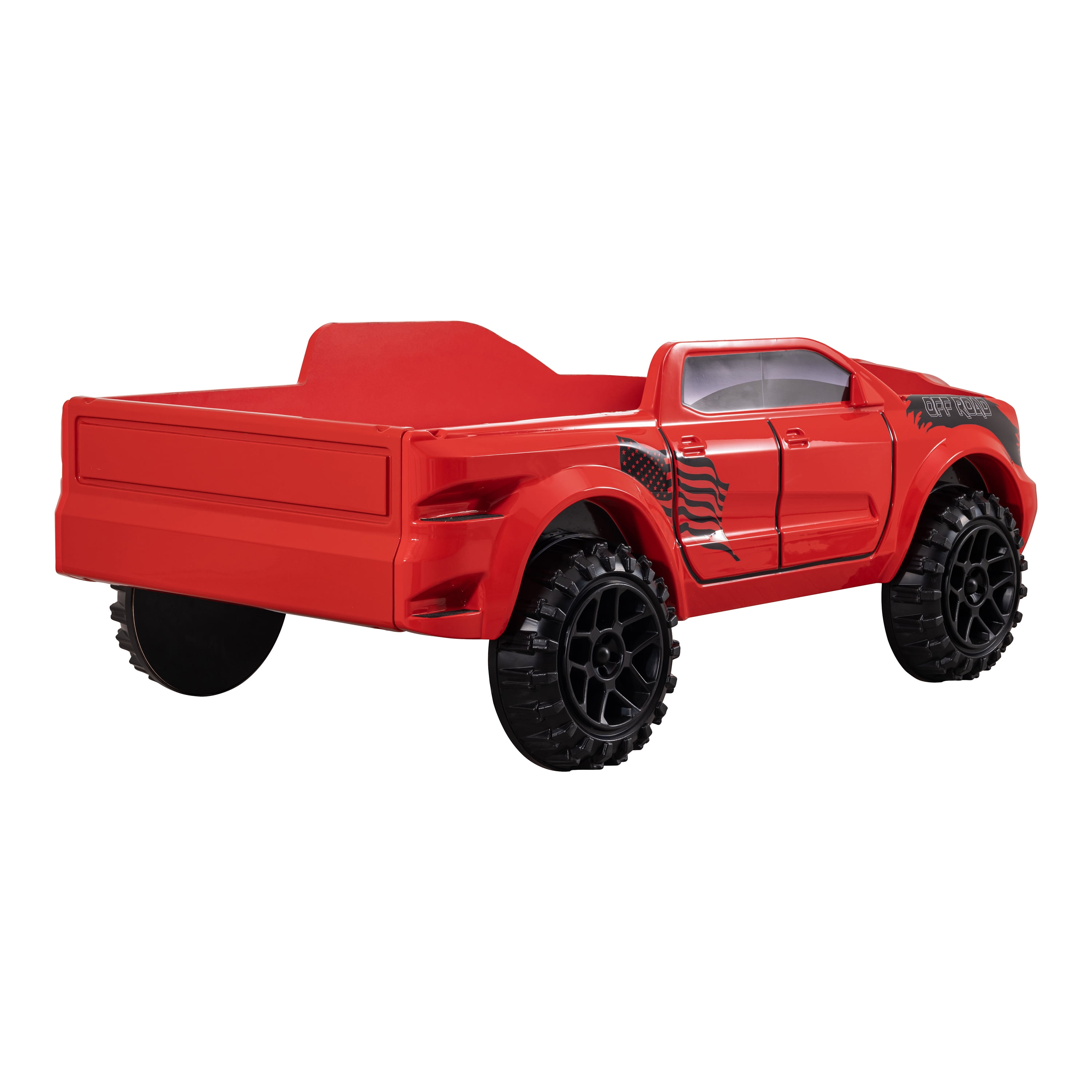 Furniture of America Rugged Kids Plastic Twin Pick-up Truck Bed with LED and Sound, Red