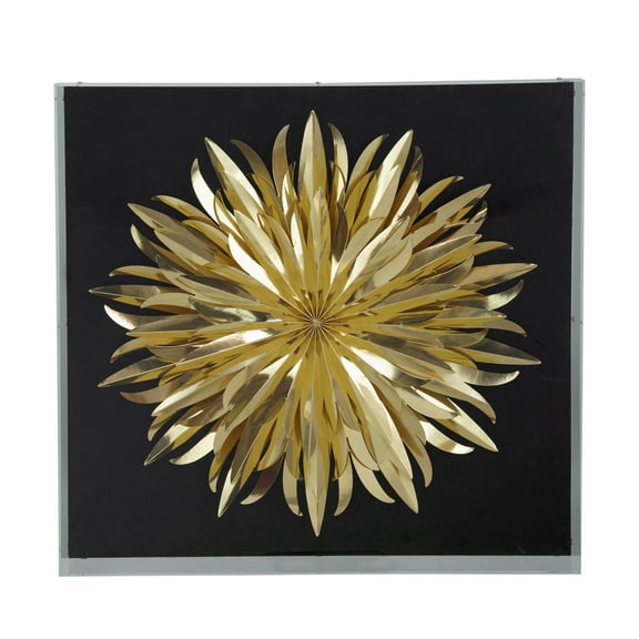 3-D Paper Flower Framed Wall Decor - 24"W x 2"L x 24"H - Gold/Black