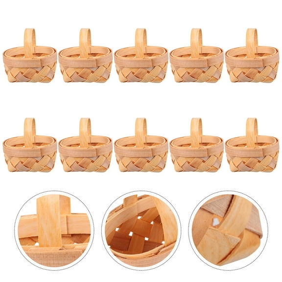 Squalise 10Pcs Mini Wooden Baskets Toy House Picnic Baskets Tiny Party Favors Supplies