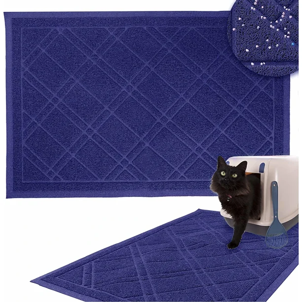 Downtown Pet Supply Cat Litter Mat, Non Slip Litter Box Mat Blue, 35 x