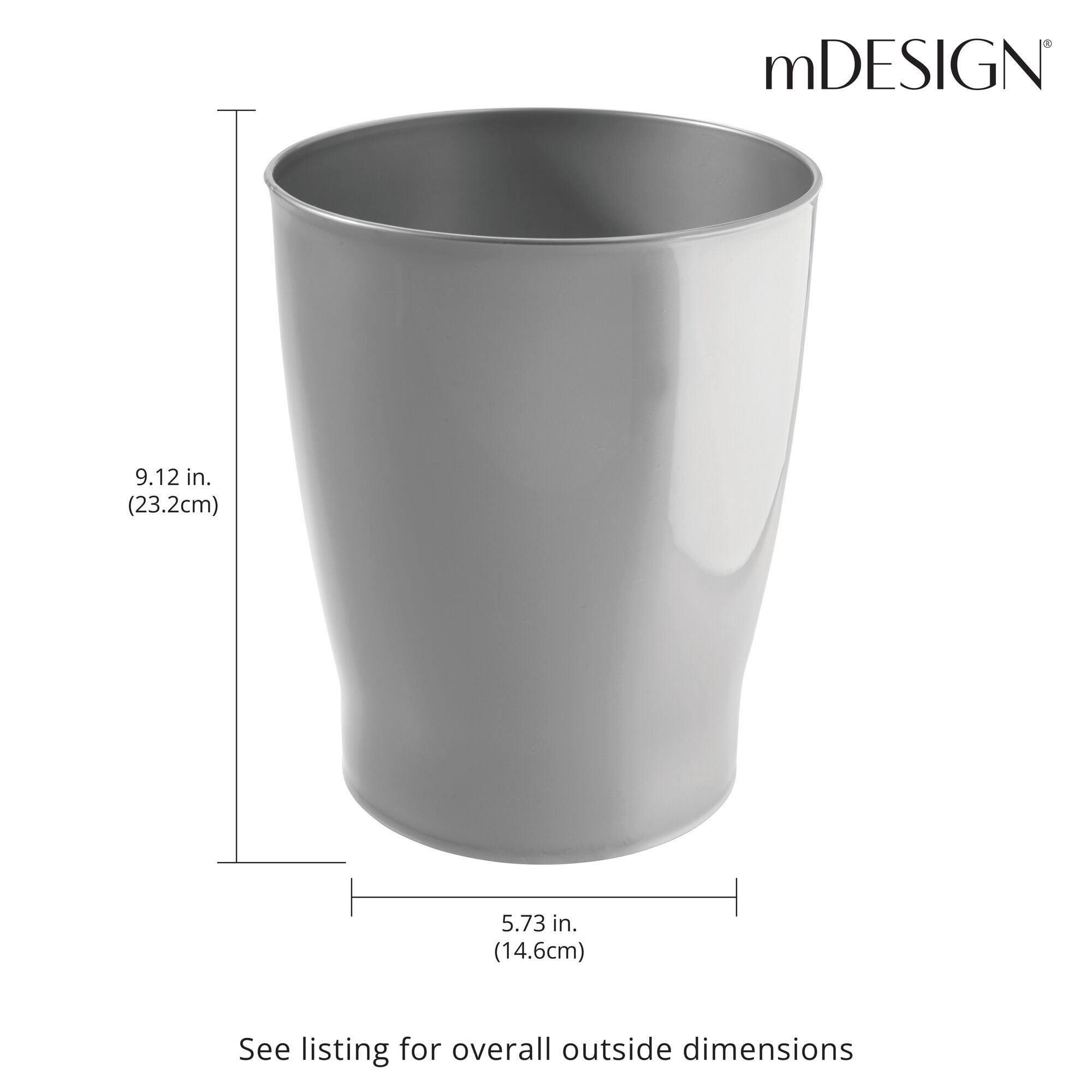 mDesign Small Round Bathroom 1.25 Gal. Trash Can Wastebasket, Silver