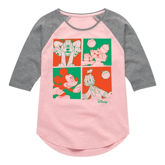 Disney - Mickey & Friends - Playful Character Grid - Toddler & Youth Girls Raglan Graphic T-Shirt