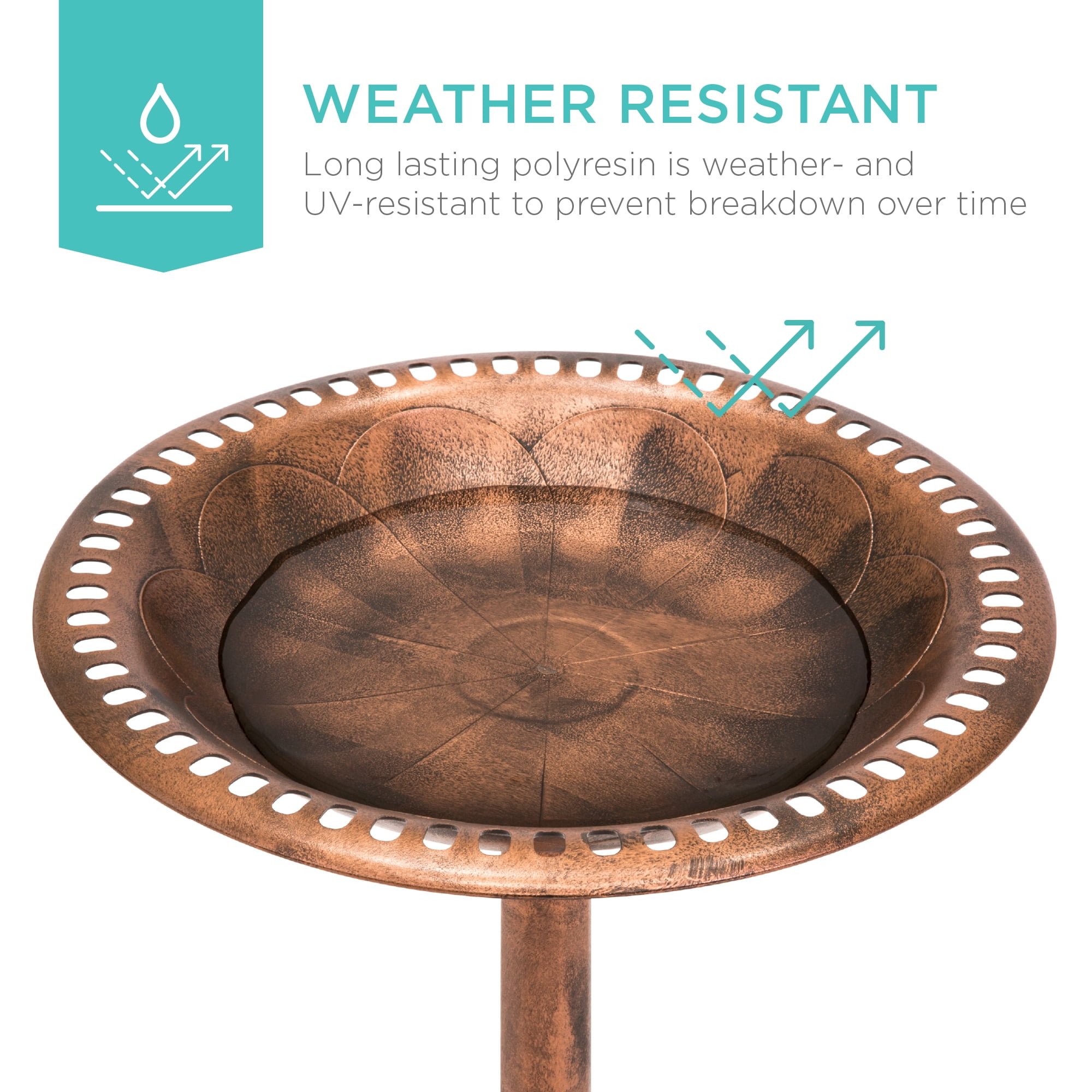 Best Choice Products Outdoor Rustic Pedestal Bird Bath Accent for Garden, Yard w/ Fleur-de-Lis Accents - Copper