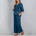 thumbnail image 6 of Womens 2 Piece Sets Cotton Linen Boho Embroidered Tops Wide Leg Palazzo Pants Matching Summer Casual Gauze Outfits,Navy,L, 6 of 9