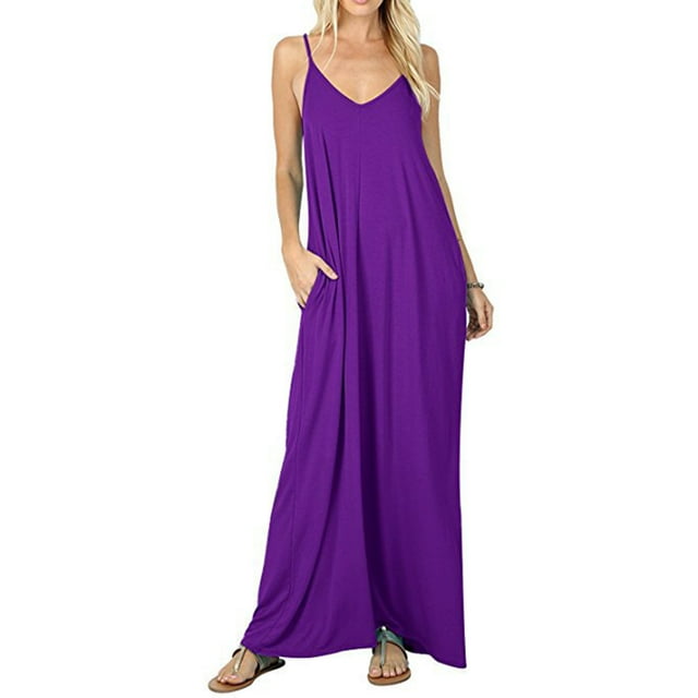 Robe Longue Maxi d'Été pour Femme Sans Manches à Bretelles, Style Bohème, Col en V, Caftan, Robe Soleil