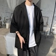 thumbnail image 6 of Men Spring Suit Jacket Men Suit Coat Solid Color Spring Summer Suit Jacket Single-button Lapel Design 3/4 Sleeve Loose Fit Casual Business Outerwear, 6 of 8