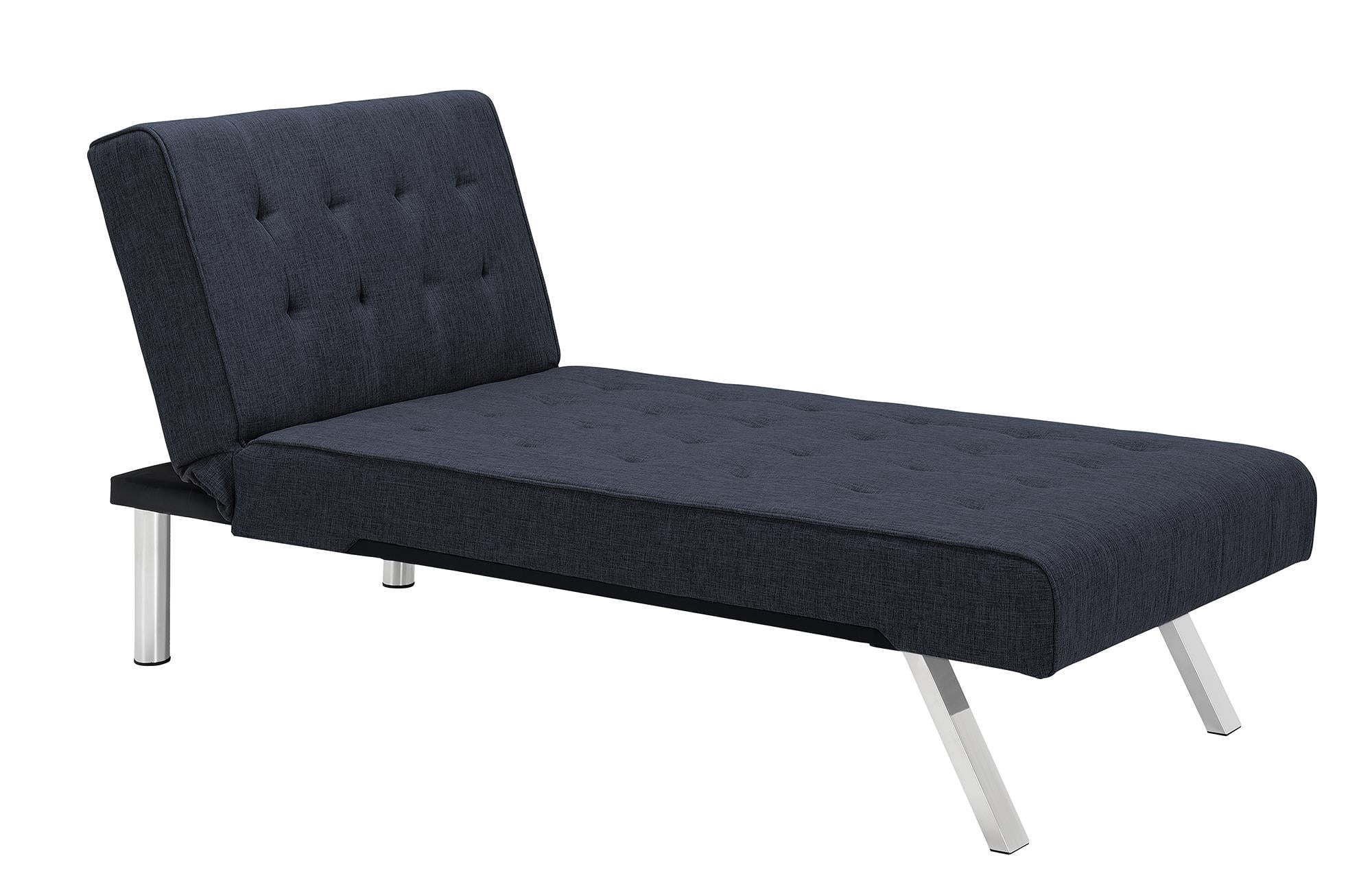 DHP Emily Sectional Futon Sofa Bed with Convertible Chaise Lounger, Modern Design with Sturdy Chrome Legs, Navy Linen