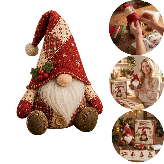DIY Patchwork Gnome Kit – Create Your Own Adorable Animals, Christmas Gnome DIY Patchwork Kit, 3D DIY Sewing Project for Adults &Beginners, Home Decor & Gift for Craft Lovers