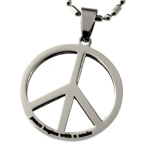 Peace Begins with a Smile Peace Symbol Pendant Stainless Steel Necklace