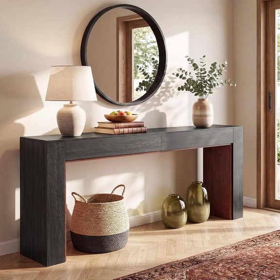 Finmind 78.7" Console Table, Extra Long Entryway Table, Hallway, Foyer, Living Room, Brown & Black