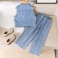 thumbnail image 4 of Casual Suit for Girls Floral Print Sleeveless Denim Jacket Pants Two Piece Girls Summer Clothes,Blue,Size 6 -7 Years, 4 of 6