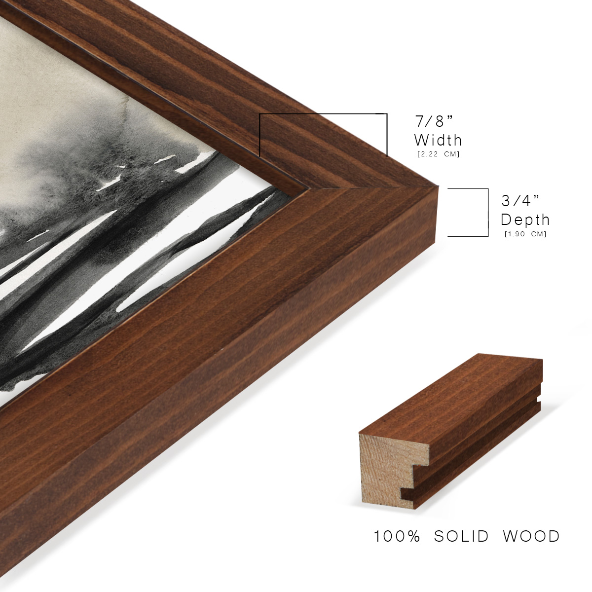 Ebony Horizon Triptych I - Framed Print w/glass - Chestnut
