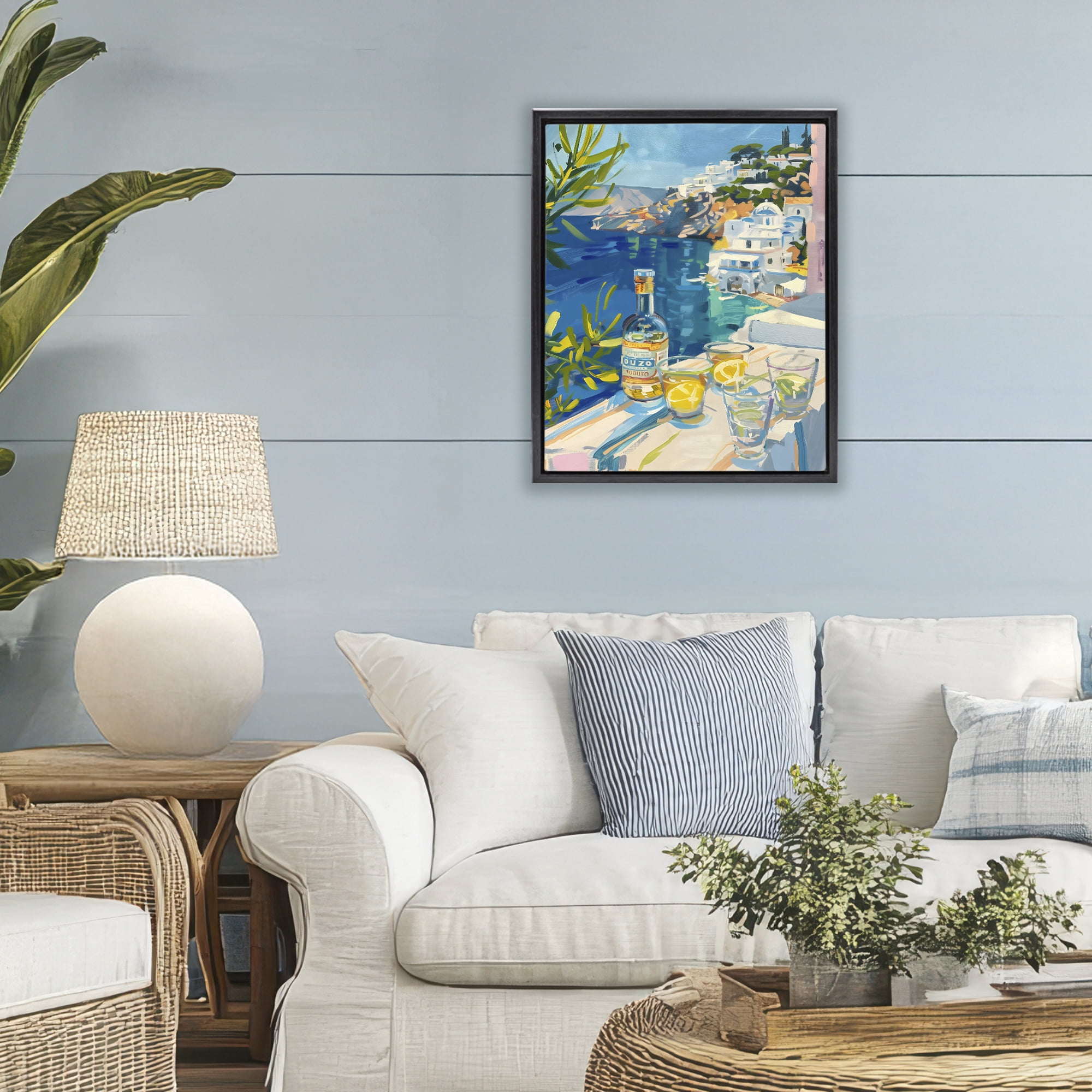 Stupell Industries Drink By The Sea Balcony Black Framed Floater Canvas Wall Art, design by The Prints Vibe