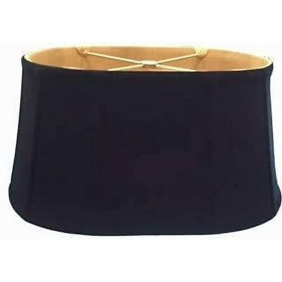 Black with Gold Interior 16 Inch Shallow Retro Oval Lampshade with Matching Harp and Finial