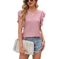 thumbnail image 1 of Mujer Cuello Redondo Ojal Tops Sueltos Doble Capa Volantes Trim Sin Mangas Blusa Camisetas para Verano, 1 of 6