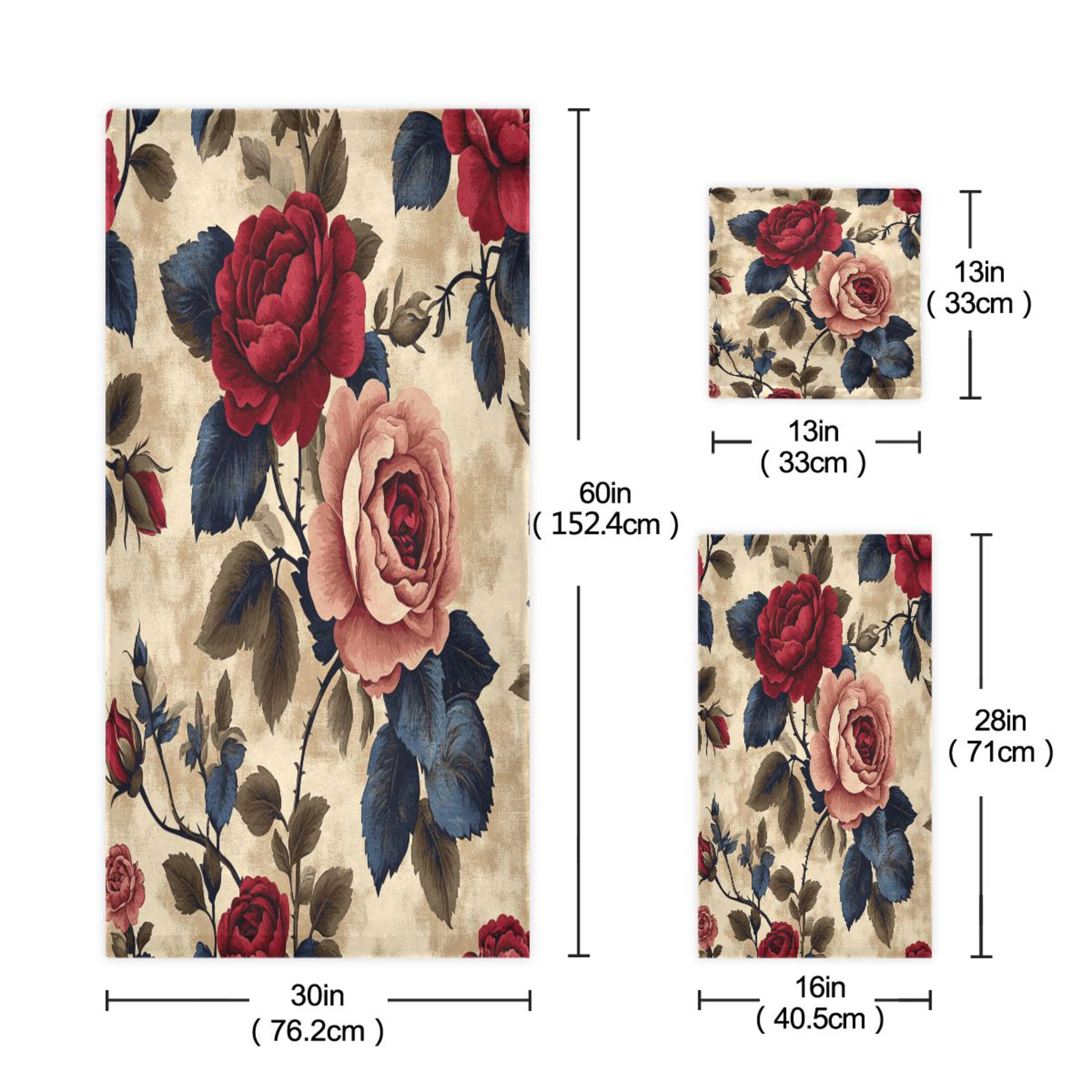 BZSMCE 3piece Bath Towel Sets Hand Bath Towels Fashion Vintage Floral Elegance Printed Towel Sets