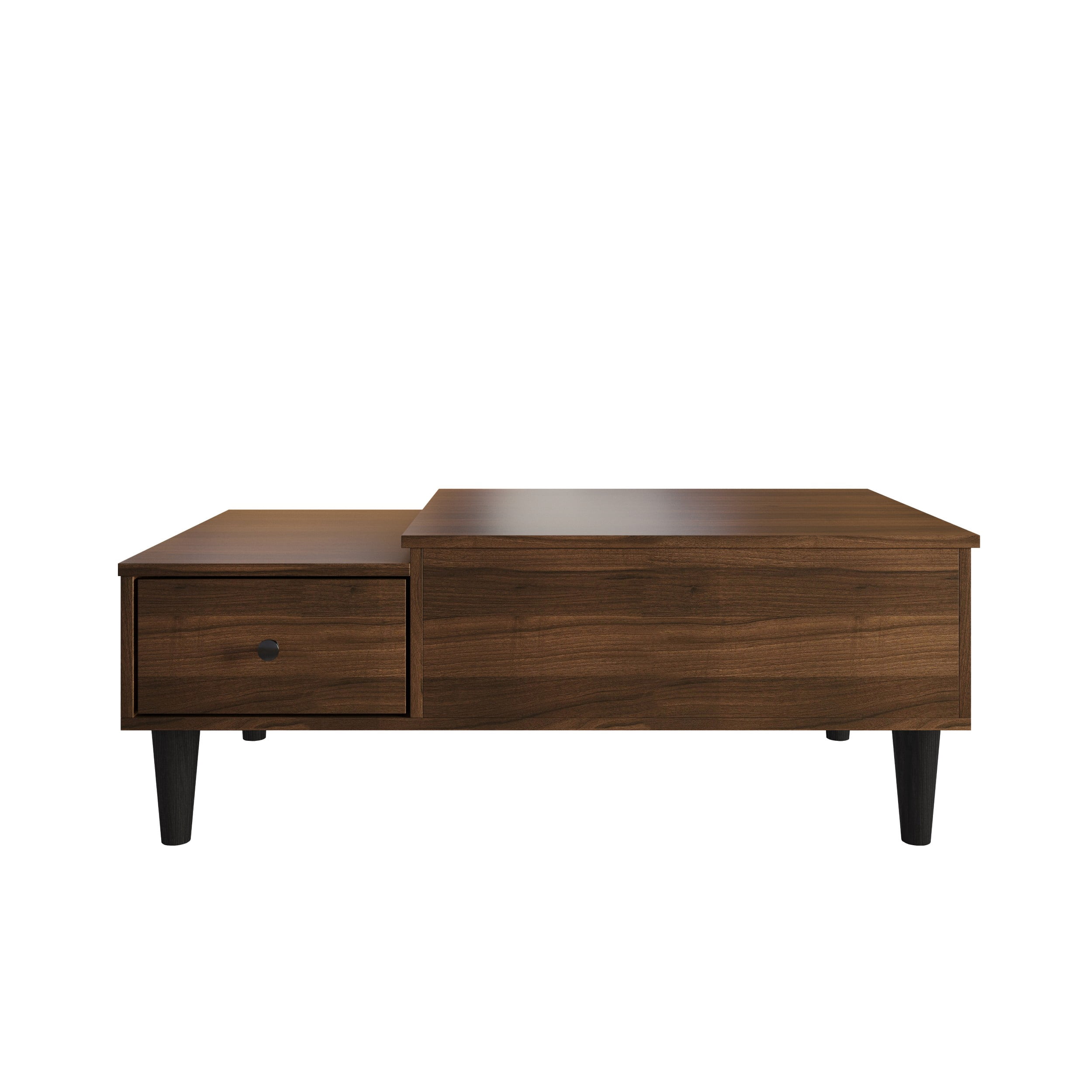 Home Design Caribou Lift-Top Coffee Table with Hidden Storage Compartment and Side Drawer, Sturdy Legs, Modern Design for Living Room, Brown Finish