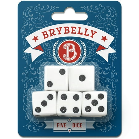 Brybelly White Dice for Board Games and Card Games, 5-pack Set - 16mm Pipped