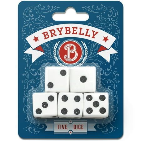 Brybelly White Dice for Board Games and Card Games, 5-pack Set - 16mm Pipped