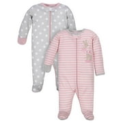 Wonder Nation Baby Neutral Zip Up Sleep ‘N Play Footed Pajamas, 2-Pack, Sizes Newborn - 6/9 Months