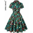 thumbnail image 2 of 2024 Robe Vintage d'Été pour Femmes à Imprimé Perroquet et Oiseau, Décontractée, Verte, Rétro, Pin-Up, Pin-Up, Robe de Fête Rockabilly Années 50 60, Robe Soleil Évasée, 2 of 7