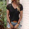 thumbnail image 2 of Blusa de manga corta para mujer, cuello en V, borde de encaje, Color puro, transpirable a la moda para el verano, 2 of 7